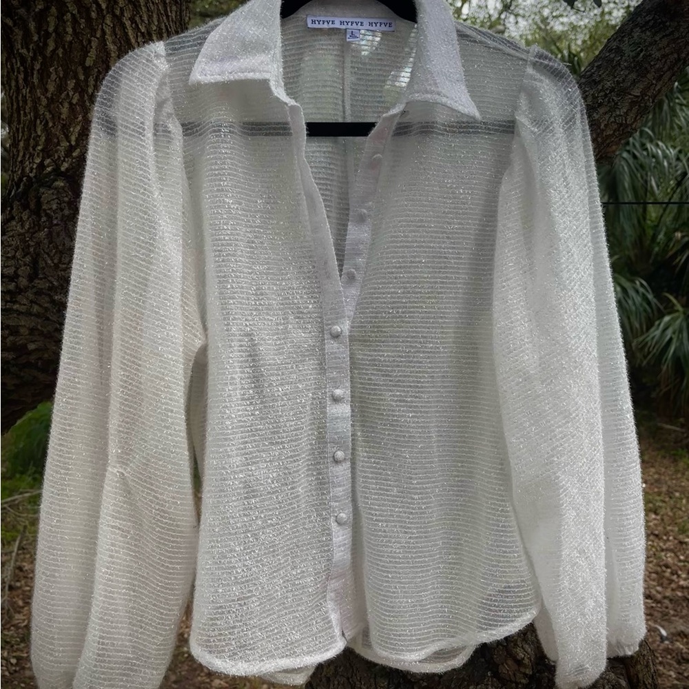 HYFVE Sheer White Textured Blouse